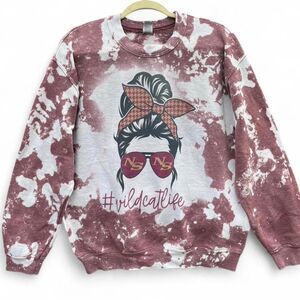 Bleached "Wildcat Life" Messy Bun Graphic Sweatshirt | Maroon | Medium